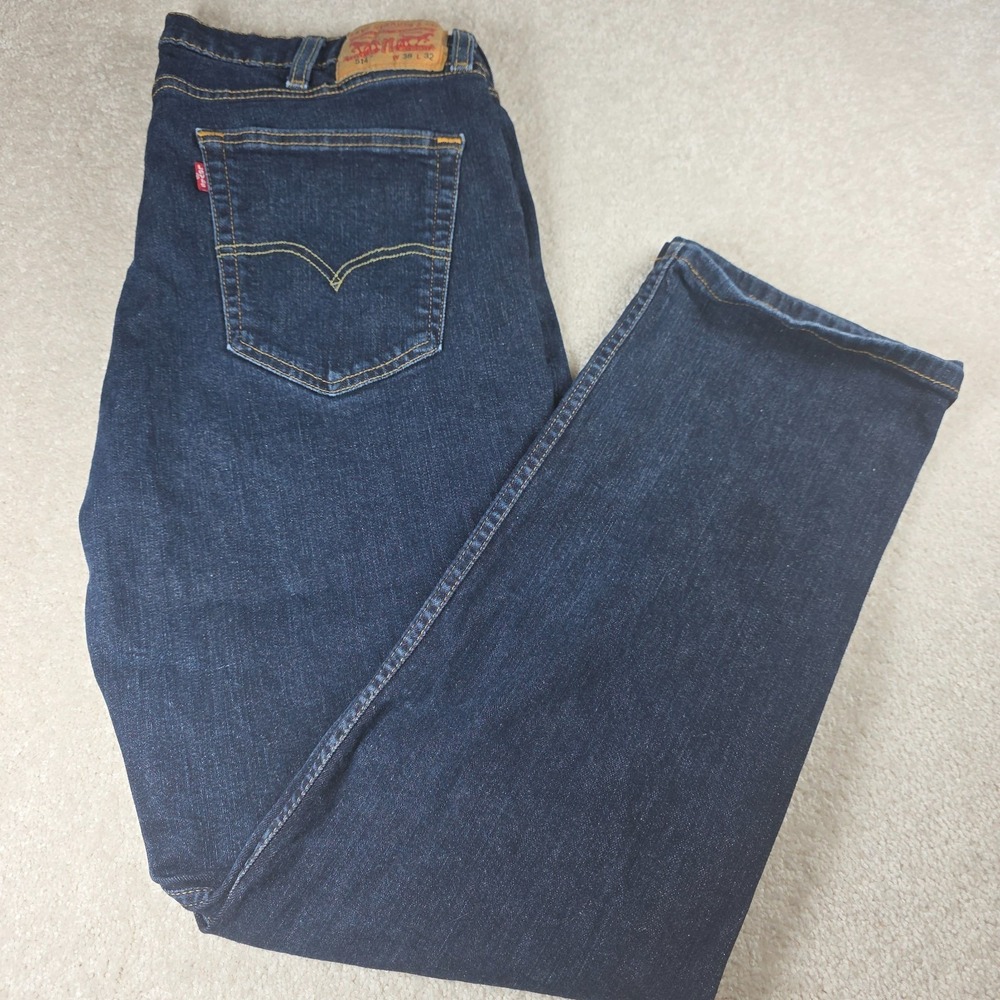 Levi's 514 Jeans Mens W38 L32 Blue Denim Dark Wash Straight Leg 5-Pocket Classic